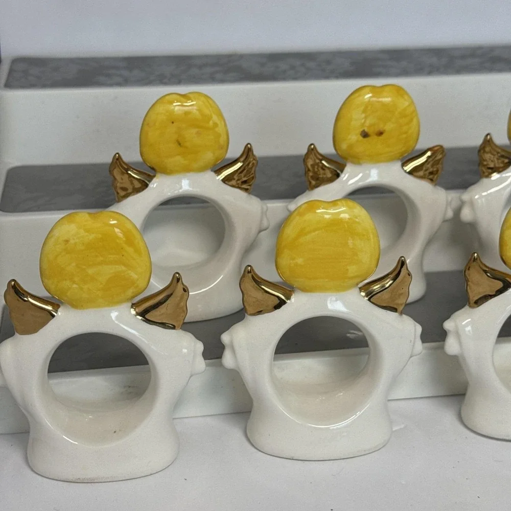 VTG Ceramic‎ Set 8 Standing Angel Napkin Holders Rings White Christmas Dinner